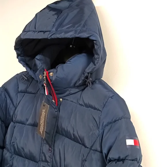 Tommy Hilfiger navyblue winter puffer Jacket small hooded full zipper unisex New - Picture 6 of 12